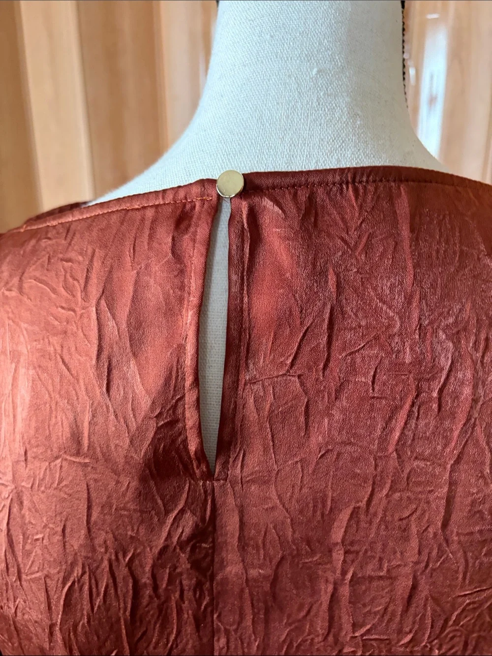 Zara Crinkled Boatneck Blouse - Rust Brown